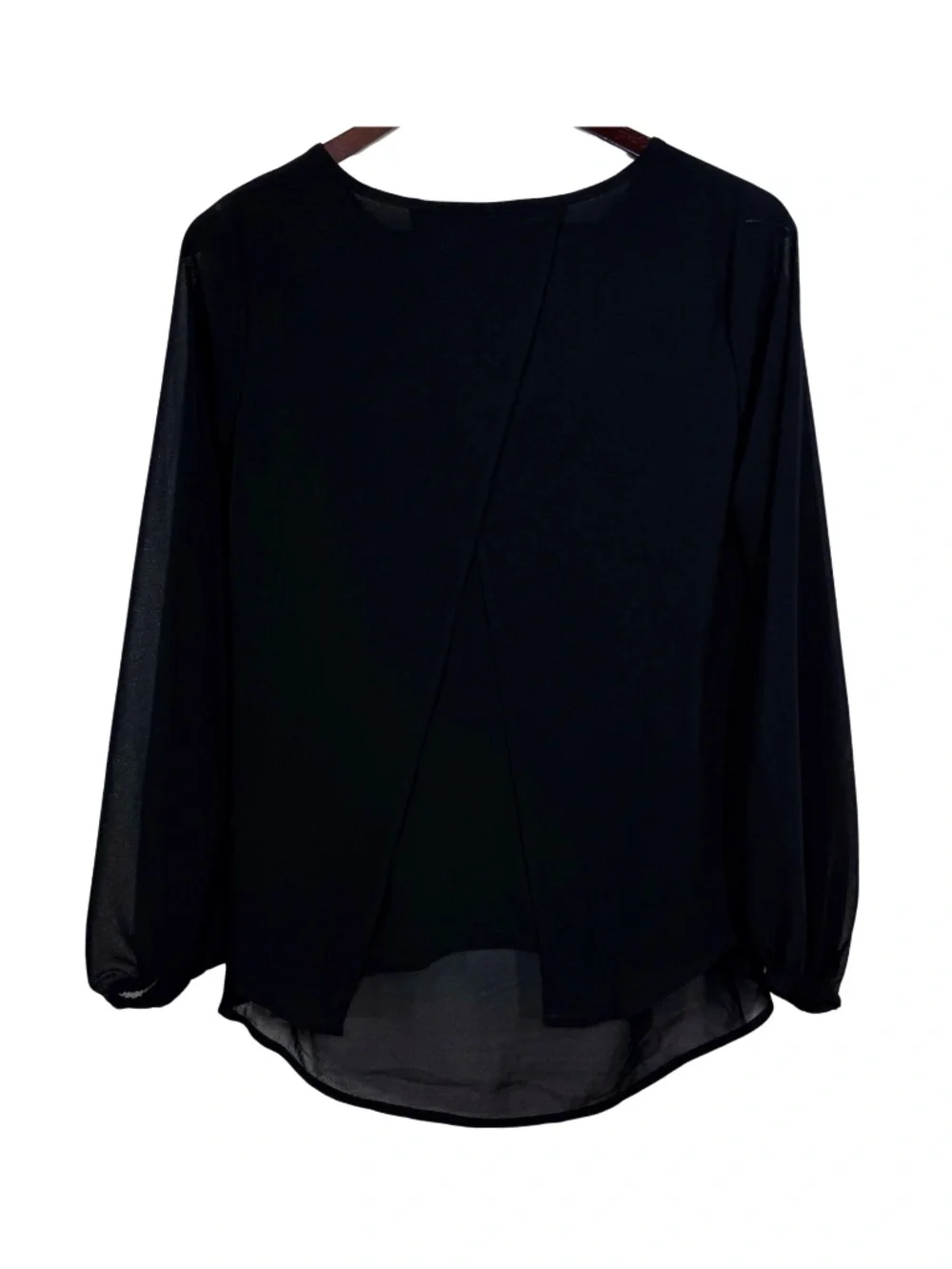 Michael Kors Women's Black Sheer Blouse XS Long Bishop Sleeve Layered Hem